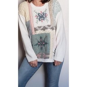Vintage Hand-Knitted Pastel Patchwork Sweater